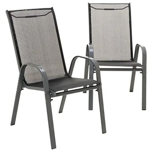 Nexos 2er Set stapelbarer Gartenstuhl aus Textilene + Stahl – Farbe: Rahmen Anthrazit/Bespannung Schwarz