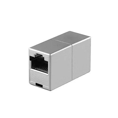 BestPlug DSL LAN Adapter, RJ45-Buchse Kupplung weiblich auf RJ45-Buchse Kupplung weiblich, CAT.5e, extra schmal, Silber