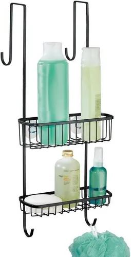 mDesign Badaccessoire-Set Duschablage Tür 2 Körbe mattschwarz Handtuchhalter Saugnäpfe Bad mDe