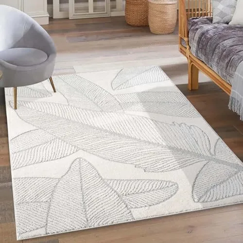 carpet city Kurzflor Teppich Grau, Creme - 200x290 cm - Teppich für Wohnzimmer und Schlafzimmer mit 3D-Hochtief-Muster. Pflegeleicht, strapazierfähig und perfekt für jeden Einrichtungsstil!