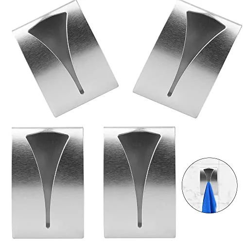 Bateya 4 Stücke Selbstklebend Handtuchklemme - Handtuchhalter aus rostfreiem Edelstahl, selbstklebend und bohrfrei, ideal für moderne Badezimmer und Küchen, schützt Wände vor Beschädigungen.