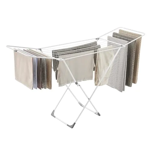 SONGMICS Wäscheständer, Standtrockner klappbar, Flügelwäscheständer, freistehend, für Innen- und Außenbereich, für Bettwäsche und Kleidung, weiß LLR540W01