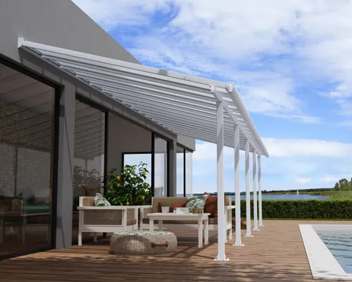 Palram - Canopia Aluminium Terrassenüberdachung Olympia 295x980 cm | Grau - Außenanbau mit extrem stabilen 16mm Doppelstegplatten, wartungsfrei und rostbeständig. Ideal für Carports oder Terrassen mit bis zu 170 kg/m² Schneelast. Einfache Montage mit 10 Jahren Herstellergarantie!
