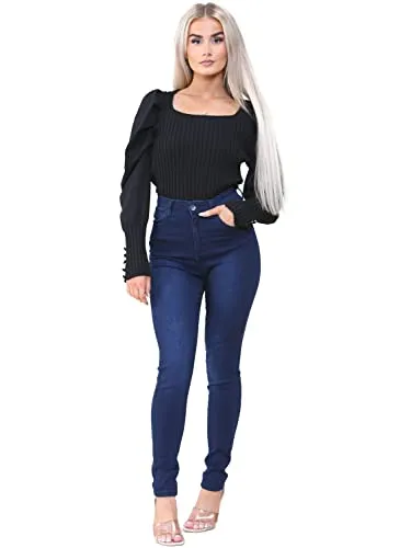 989Zé ENZO Damen-Jeans, Skinny-Jeans, Stretch, hohe Taille, Denim-Hose, dunkelblau, 46