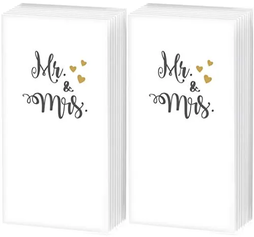 2x 10 Taschentücher Mr. & Mrs. Hochzeit Herzen Schrift weiß gold