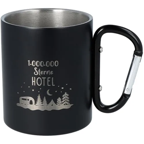 Spruchreif | Doppelwandige Edelstahltasse mit Karabinerhaken und hochwertiger Gravur | Geschenk für Outdoor-Fans | Campingmotiv | Robust & Stilvoll | Camping