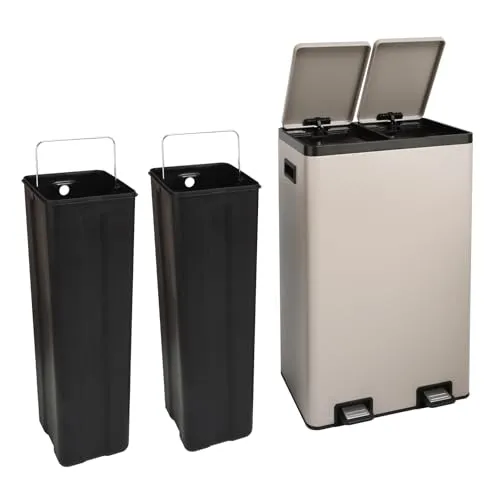 SVITA TMH2X30 Mülleimer 60L mit Softclose-Deckel - Praktischer 60L Mülleimer mit 2 Fächern für effiziente Mülltrennung. Softclose-Deckel sorgt für leises Schließen. Robustes Design mit versteckbaren Tretpedalen und herausnehmbaren Inneneimern für einfaches Entleeren.