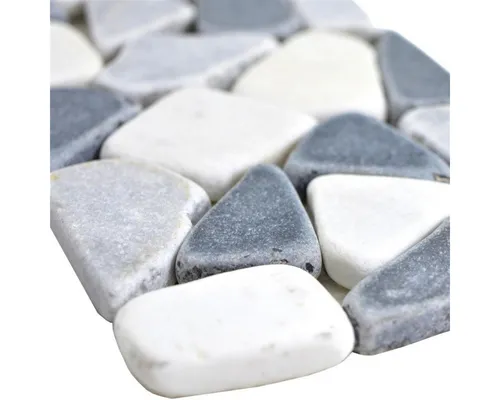 Mosafil Mosaikfliesen Naturstein Marmor Fliesenbordüre Alzira Schwarz Weiß Grau, Naturstein-Marmor 30.000x10.000, weiß-schwarz-grau, Verlegefertig auf ein Netz geklebt