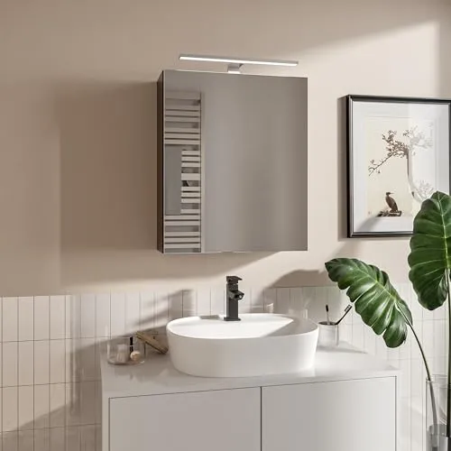 HAJDUK FURNITURE Spiegelschrank Bad mit LED Beleuchtung 50x60 cm Schwarz Badschrank mit Spiegel Ablage und Griffloser Öffnung Aufsatzleuchte