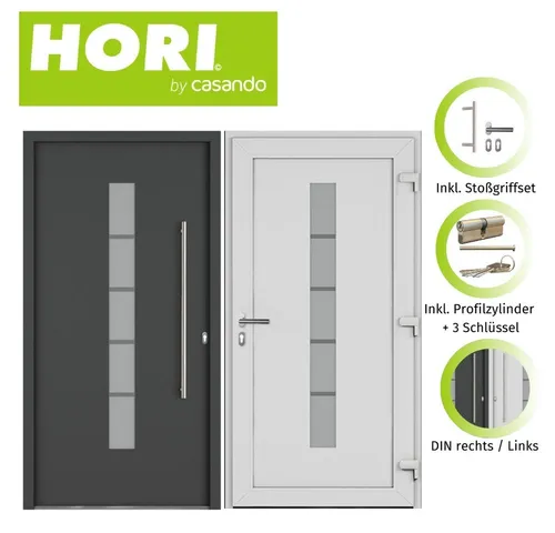 HORI Haustür Safety Chain 110 cm x 210 cm, anthrazit - Robuste Aluminium-Kunststoff-Haustür mit einfacher Montage. Ideal für den Einsatz als Eingangstür, bietet Schall- und Wärmeschutz. Langlebig und pflegeleicht, perfekt für Ihre individuelle Gestaltung.