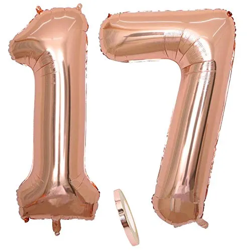 Luftballons Zahl 17, Nummer 17 Luftballon Rosegold Mädchen,40