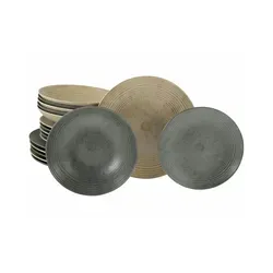 CreaTable Teller-Set Catania Mix, 18-tlg. für 6 Personen - Stilvolles Teller-Set aus Steinzeug in Vintage Farben, mikrowellengeeignet und spülmaschinenfest, ideal für gesellige Abende im Haushalt.