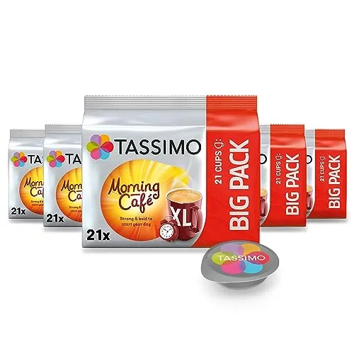 Tassimo Kapseln Morning Café XL Strong & Intense, 105 Kaffeekapseln - Kaffee Kapseln für eine starke, intensive Tasse im XL Format - ideal für einen energiereichen Start in den Tag. Einfache Zubereitung mit Tassimo!