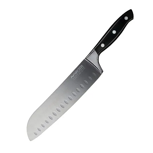 Nirosta Santoku Messer Trinity 34 cm – Hochwertiger Edelstahl – Santokumesser in Profi-Qualität für Gemüse, Fleisch & Co – Handgeschärfter Taper-Klingenschliff – Schwerer Griff mit Fingerschutz