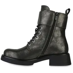 VAN HILL Damen Schnürstiefeletten in Grün Metallic - Wanderschuhe mit stylischem Metallic-Obermaterial, ideal für Frühling und Herbst, bieten Komfort und trendigen Look für jedes Abenteuer.