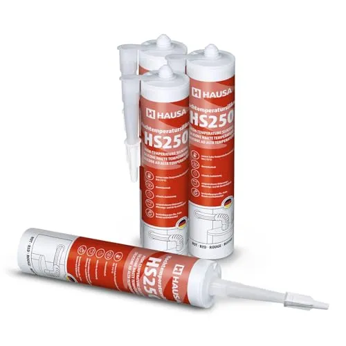 Hausa Silikon Hochtemperatur Silikon HAUSA HS250 +315°C rot 4 x 300ml, Hochtemperatursilikon, (4-tlg), Hochtemperatursilikon Dichtstoff zum Kleben +305°C