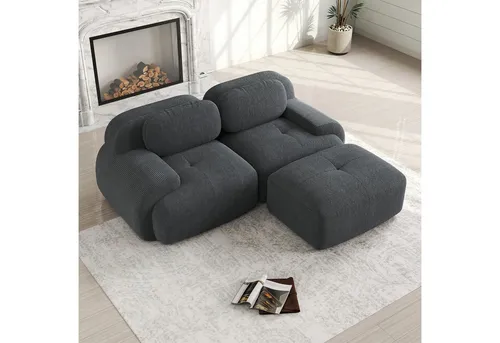 Leawin Sofa Modulares Sofa mit Bettfunktion aus Cord – Sofas Wohnzimmer Eckdesign, Bequemes Ecksofa aus Cordstoff ohne Montage, flexibel kombinierbar