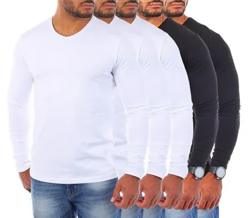 Young & Rich Langarmshirt Herren Uni Basic Longsleeve V-Ausschnitt V-Neck Unterziehshirt 2001 Rundhalsauschnitt unifarben langarm slim fit