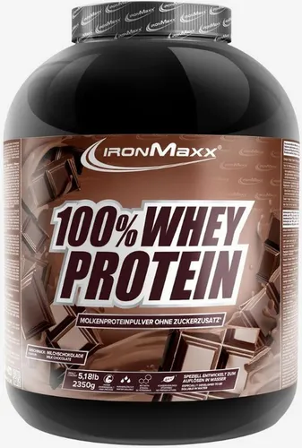 IronMaxx 100% Whey Protein Pulver - Milchschokolade 2350g Dose - Protein Shakes & Muskelaufbau: Zuckerreduziertes Eiweißpulver mit 37g Protein pro Portion, ideal für schnelles Muskelwachstum und leckerer Geschmack.