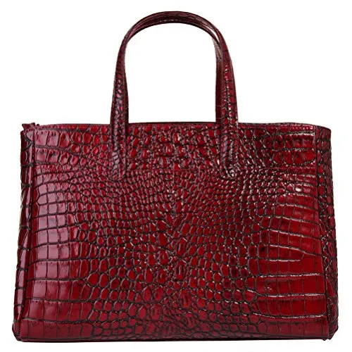 Henkeltasche CLUTY, Damen, rot, echt Leder, Made in Italy - Elegante Handtasche aus hochwertigem, italienischem Rindleder mit Kroco-Prägung. Drei Reißverschlussfächer und abnehmbarer Schultergurt für optimale Organisation und Stil. Ideal für modebewusste Damen.