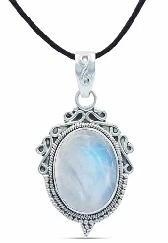 mantraroma Kettenanhänger 925 Silber Mondstein weißer Stein schimmer Edelstein Kettenanhänger Damen Sterling Silber Halskette Anhänger Geschenk (MAH-124-04)