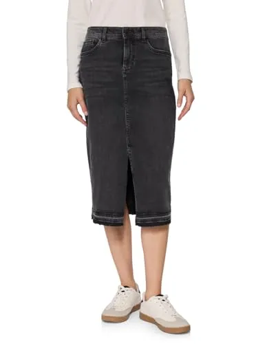 Jeansrock STREET ONE STUDIO, Damen, Gr. 44, authentic schwarz washed - Hochwertiger Jeansrock in wadenlanger Midi-Länge mit modernem Schlitz und Fransen. Ideal für stylische Everyday-Looks mit urbanem Flair. Hoch geschnitten für optimalen Tragekomfort.