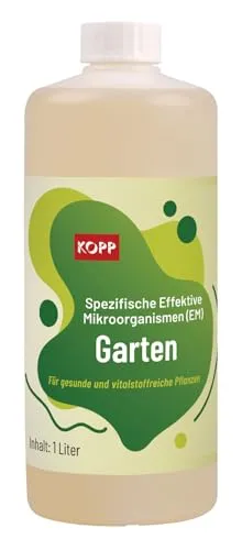 KOPP Garten - Bio - Spezifische Effektive Mikroorganismen (EM) - flüssig (1 Liter) - Pflanzenpflege, Bodenregeneration - Gemüsebeete, Sträucher, Zimmerpflanzen, 100% biologisch & nachhaltig