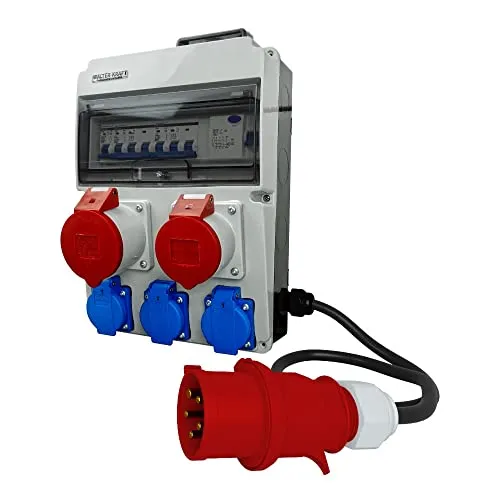 Baustromverteiler mit Kabel und Griff 32A 16A 3x230 - Sonstige Kabel & Adapter, Walter-Kraft Baustromverteiler WK-4335-D mit CEE 32A/16A und 3x230V Steckdosen, perfekt für Baustellen und Industriegelände dank sicherer Absicherung und robuster H07V-K Verkabelung.