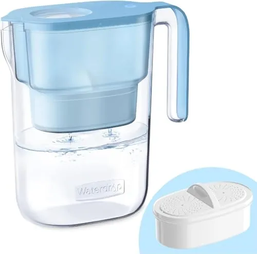 Waterdrop Elfin Wasserfilter Kanne mit 3-Monats-Filter, 2,5 l, Filter zur Reduzierung von Kalk, Chlor, Blei, Kupfer im Wasser, Blau (Ersatzfilter: WD-PF-01A Plus)