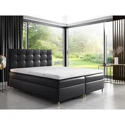 Boxspringbett ARVID 120x200cm in Schwarz - Modernes Boxspringbett aus pflegeleichtem Kunstleder, inklusive Kopfteil und Topper für optimalen Schlafkomfort im Schlafzimmer.
