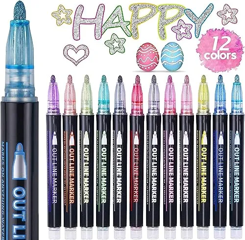 Produktbild ECtury Schultüte Füllung, Einschulung Mädchen, Glitzerstifte Magische Stifte, 12 Outline Zauberstifte Stifte für Basteln, Schulanfang Mädchen Geschenke 4-12 jahre, Adventskalender Füllung Kinder