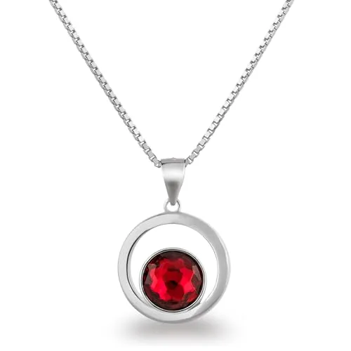 Schöner-SD Anhänger rund Halskette 925 Silber Rot - Elegante Damenkette mit rundem 8 mm Markenkristall in Rot, der für luxuriösen Glanz sorgt. Perfekt als Geschenk, verpackt im stilvollen Schmucketui.