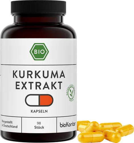 Kurkuma Extrakt Kapseln BIO mit schwarzem Pfeffer - 98 Stück à 450mg - bioKontor