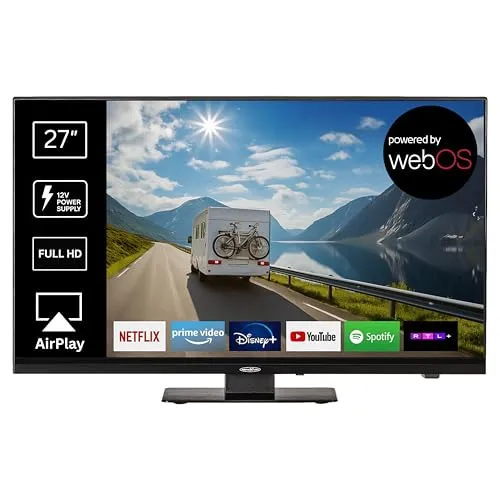 REFLEXION LDDX27IBT-Black Smart LED Fernseher 27 Zoll / 69cm, LG webOSHub, Wohnwagen/Wohnmobil/Camping/Caravan/Boot/LKW TV, Slimline, 12/24/230 Volt, Full HD, Triple Tuner, Bluetooth, WLAN, DVD-Player
