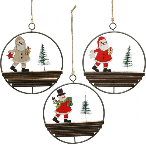 Weihnachtsanhänger Set Deko Schneemann Weihnachtsmann Ø12cm 3St