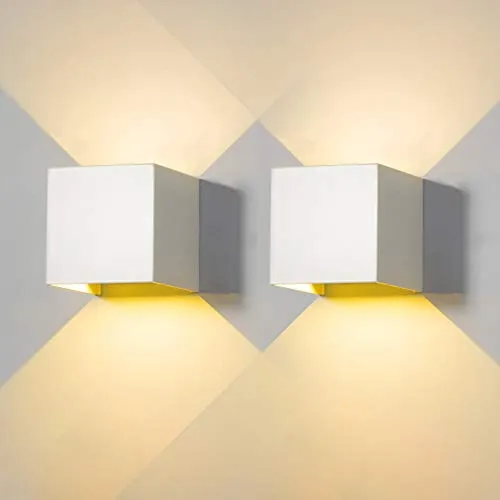FUPE Wandleuchte Aussen Innen LED Wandlampe Außen 2 Stücke IP65 Wasserdicht Wandbeleuchtung Quadratisch Aluminium Passen Sie den Lichtwinkel an Design Einfache Installation 6W Weiß Warmweiss 3000K