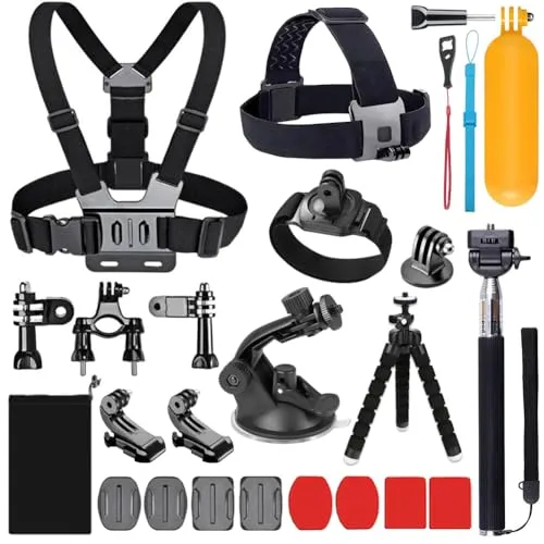 YHTSPORT 20-in-1 für Gopro Zubehör,Action-Kamera-Zubehörkit für GoPro Hero Session Hero 13 12 11 10 9 8 7 6 5 4 3 SJ4000 Xiaomi Yi DBPOWER und Andere Sportkameras (20 in 1)