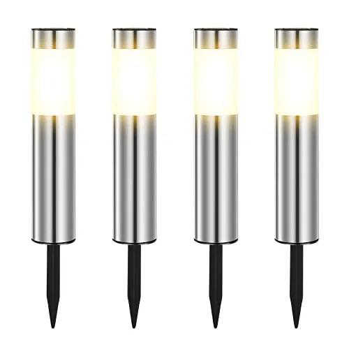 Heinstian Warmweiß Solarlampen für Außen Edelstahl Solarleuchten Garten mit Schalter ein/ausIP45 Wasserdicht LED Gartenleuchten für Terrasse, Rasen, Garten, Wege, boden (4 Stück)