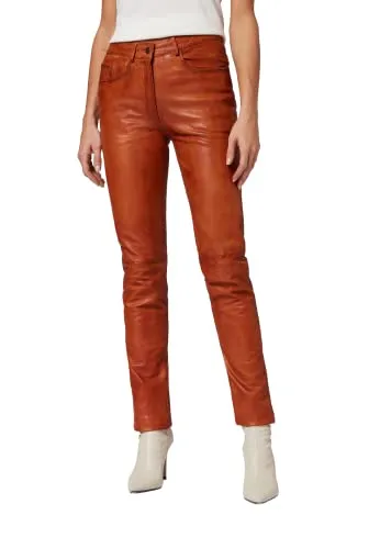 Lederhose Damen Ricano 9809 - Cognac Lederjeans aus Lammnappaleder - Wanderhosen für Damen, atmungsaktiv und feuchtigkeitsabführend, ideal für jede Jahreszeit und Freizeitaktivitäten.