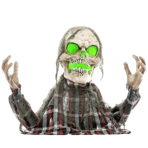 HOMCOM 70cm Halloween Dekoration Skelett Halbkörper Figur mit LED-Lichter, Soundfunktion, Haustür Deko mit verstellbare Arme, Halloween Horror Ornamente für Halloween Party