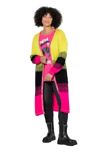 Angel of Style Damen große Größen Übergrößen Plus Size Long-Strickjacke, Blockstreifen-Farbverlauf, offene Form schwarz 54+ 843748100-54+