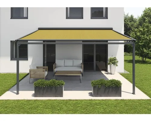 Produktbild SOLUNA Pergola mit Stoffdach 3,5x4,5 Stoff Dessin S1468 Gestell RAL 7016 anthraz