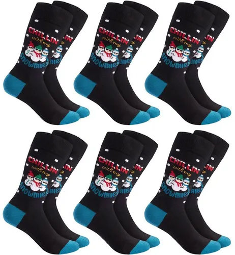BRUBAKER Socken Weihnachtssocken für Damen und Herren - Chillin with my Snowmies (Baumwolle, 6-Paar, Unisex) Lustige Schneemann Squad Herren- und Damensocken