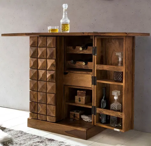 KADIMA DESIGN Barschrank Hausbar Massivholz 65x91x50 cm Weinbar ausklappbar Bar Barschrank (für Flaschen und Gläser) Bar modern, Barschrank mit Türen, Spirituosenschrank mit Aufbewahrung