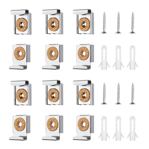 Schrauben für Schweren Spiegel,12pcs Dauerhaft Spiegel-Clips Set Spiegelhalterung Spiegelhalter Clip Spiegelclip Gefedert Metall Spiegelklammern für Schweren Spiegel,Glas,mit Dübel und Schrauben