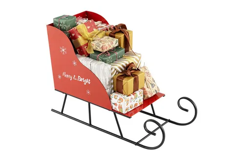 COSTWAY Weihnachtsfigur, Deko Schlitten für Weihnachten, Schlittenkorb, Weihnachtsdeko