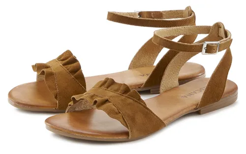 LASCANA Sommerschuh Sandale für Damen, Gr. 41, braun - Modische Riemchensandale aus hochwertigem Leder mit kleinen Rüschen, ideal für warme Tage. Hergestellt in Italien, bietet sie optimalen Tragekomfort und Stil.