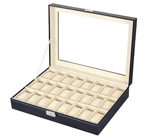 Sinoba Uhrenbox Uhrenkoffer Uhrenbox für Uhrensammlung in Leder-Optik Echtglas-Fenster