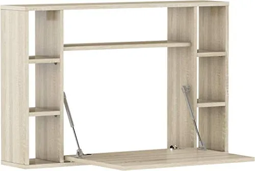 BIM Furniture Hängend klappbarer Schreibtischregale Muse - Eleganter Hängeschreibtisch mit klappbarer Tischplatte, ideal für Laptops und Dokumente. Nach dem Zusammenklappen wird er zum kompakten Regal mit sieben Fächern. Perfekt für Home Office oder Jugendzimmer.