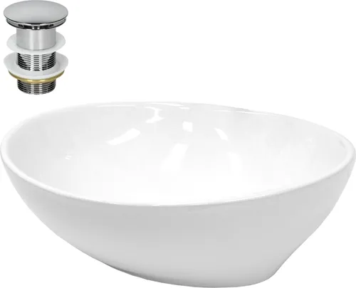 ECD Germany Keramik Waschbecken 410x330 mm - Waschschalen - Hochwertiges Keramik Waschbecken mit modernem Design, vielseitig als Hänge- oder Aufsatzwaschbecken nutzbar und inklusive passgenauer Ablaufgarnitur.